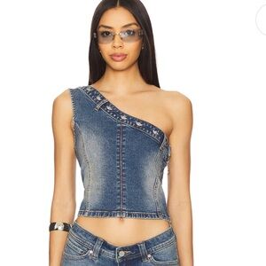 Boys Lie Blue Denim One-Shoulder Crop Top